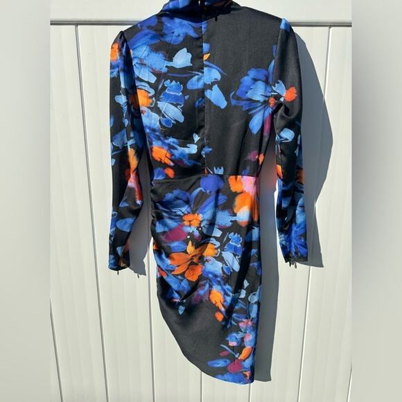 Marciano long sleeve bodycon zipper multicolor print mini ruched dress 2 - Picture 3 of 5